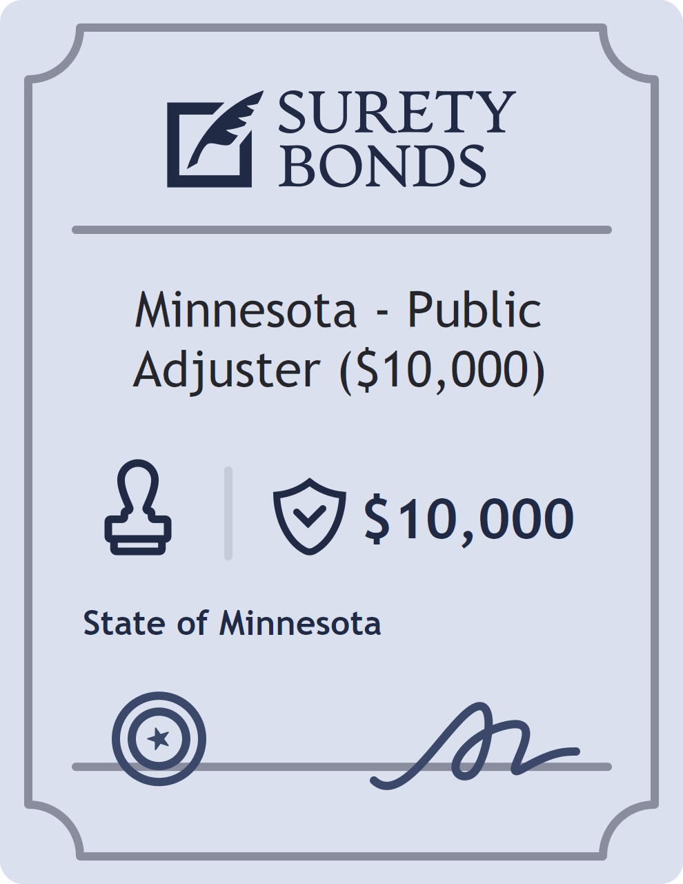 Surety bond badge for Minnesota - Public Adjuster ($10,000)
