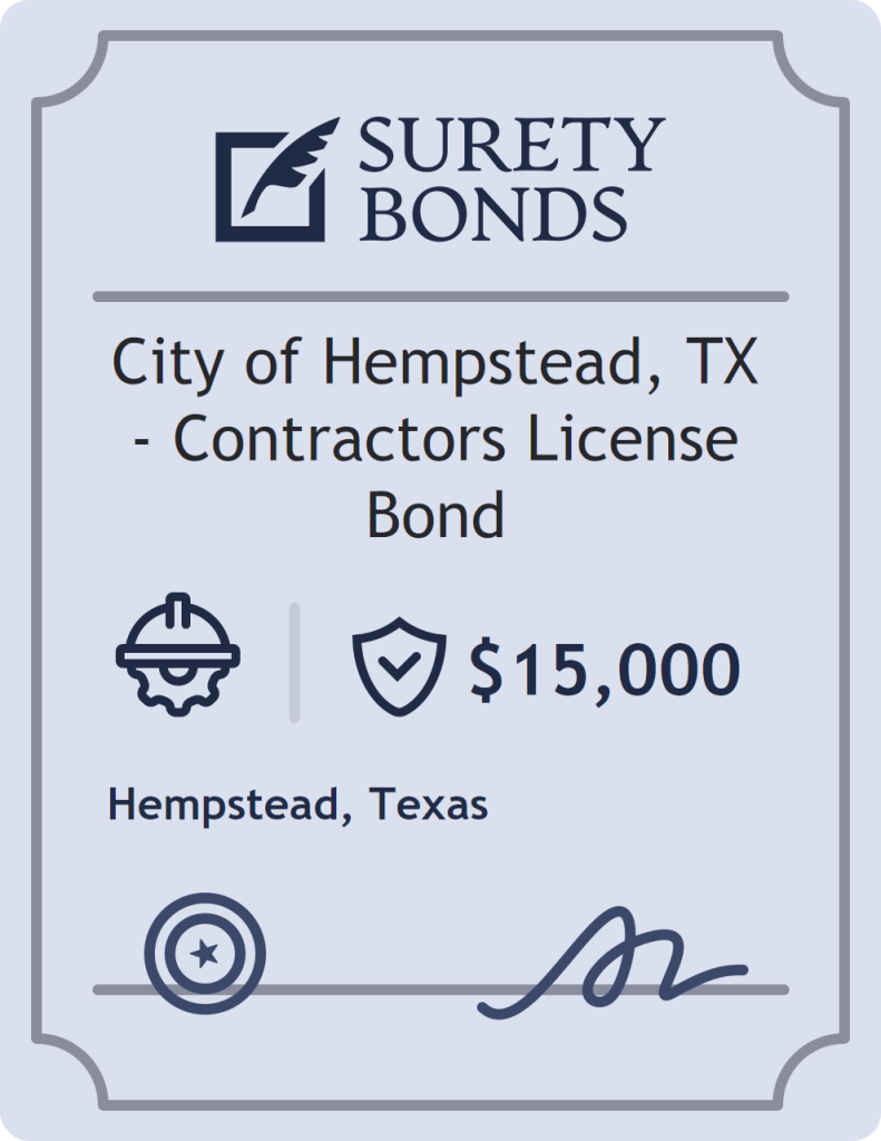 Surety bond badge for City of Hempstead, TX - Contractors License Bond