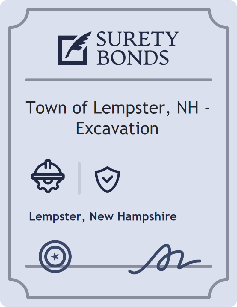 Surety bond badge for Town of Lempster, NH - Excavation