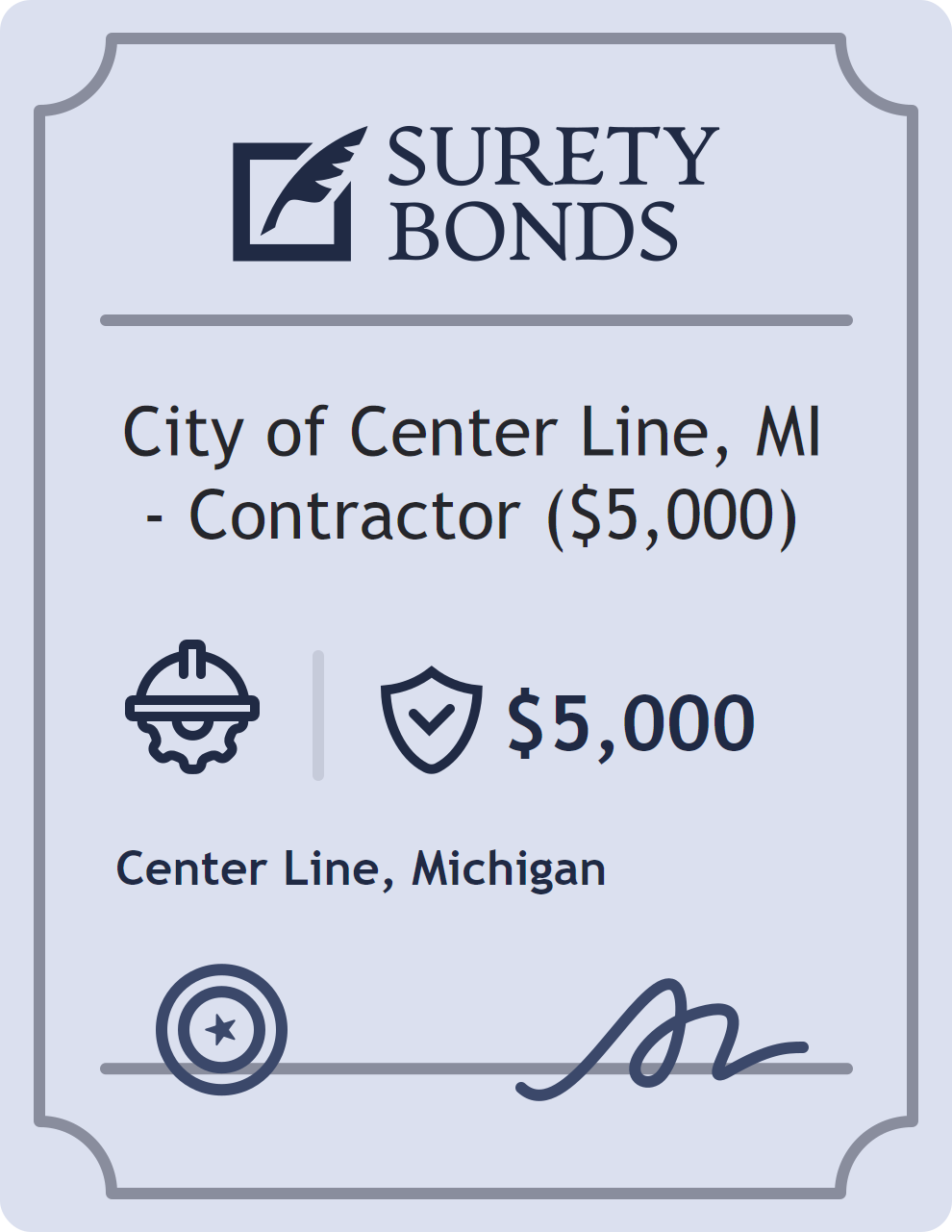 Surety bond badge for City of Center Line, MI - Contractor ($5,000)