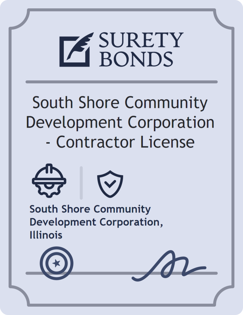 Surety bond badge for South Shore Community Development Corporation - Contractor License