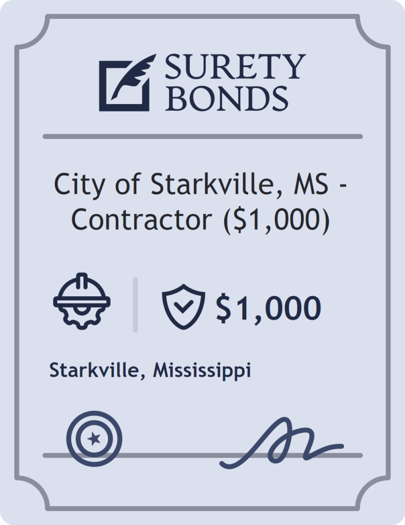 Surety bond badge for City of Starkville, MS - Contractor ($1,000)