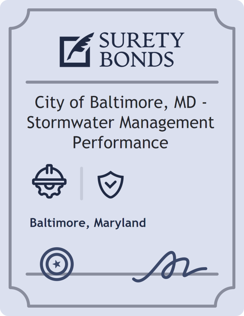 Surety bond badge for City of Baltimore, MD - Stormwater Management Performance