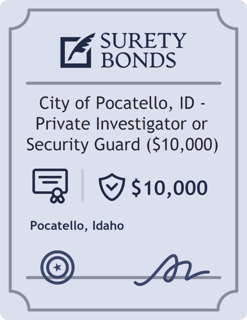Surety bond badge for City of Pocatello, ID - Private Investigator or Security Guard ($10,000)