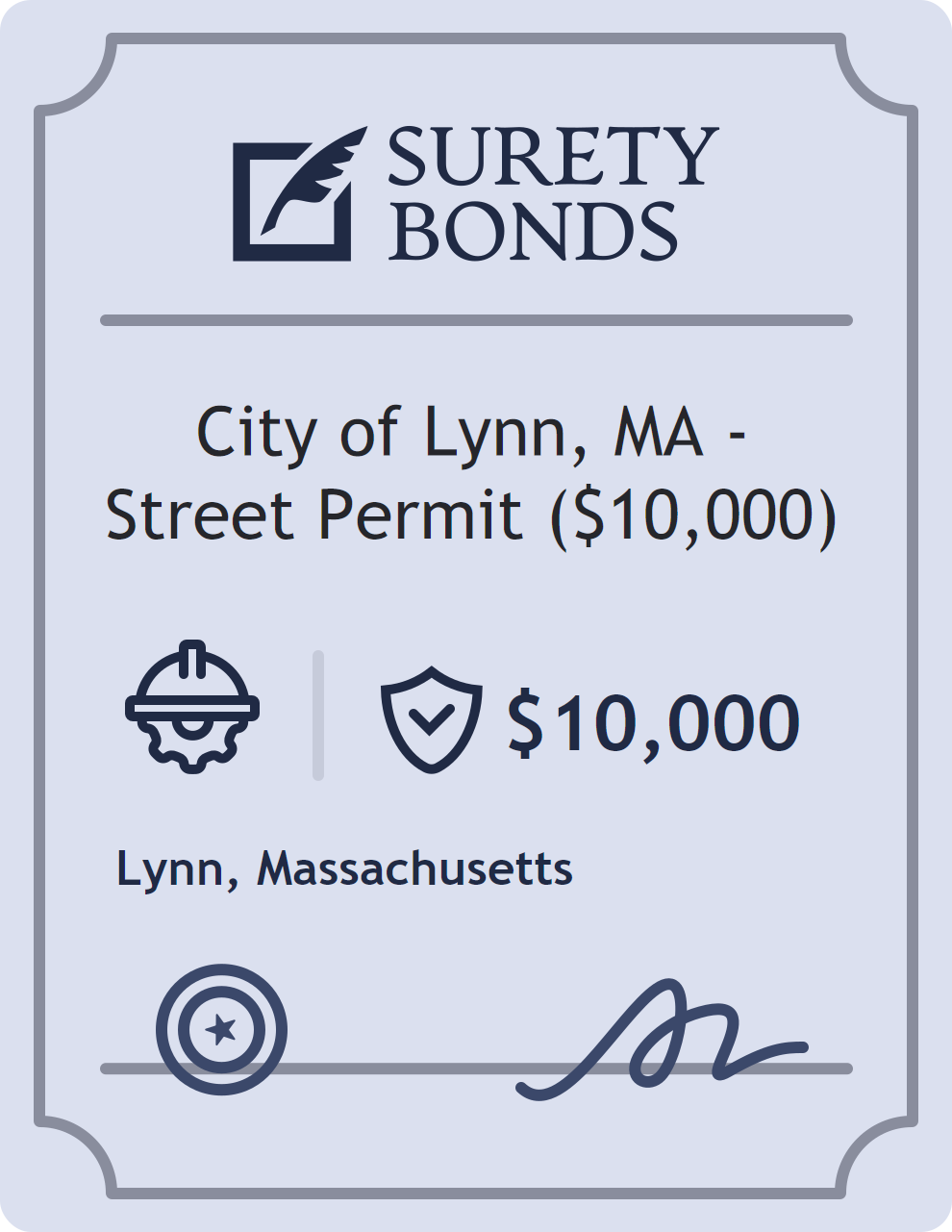 Surety bond badge for City of Lynn, MA - Street Permit ($10,000)