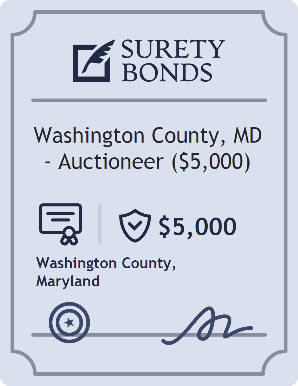 Surety bond badge for Washington County, MD - Auctioneer ($5,000)
