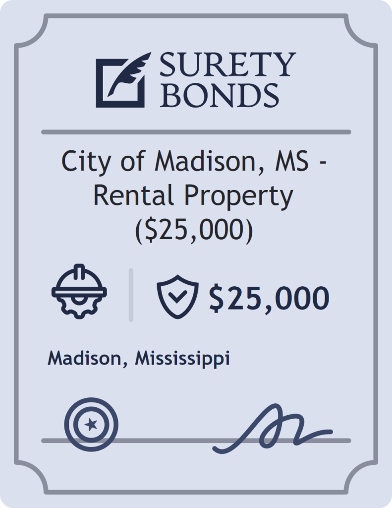 Surety bond badge for City of Madison, MS - Rental Property ($25,000)