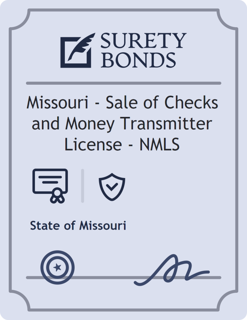 Surety bond badge for Missouri - Sale of Checks and Money Transmitter License - NMLS