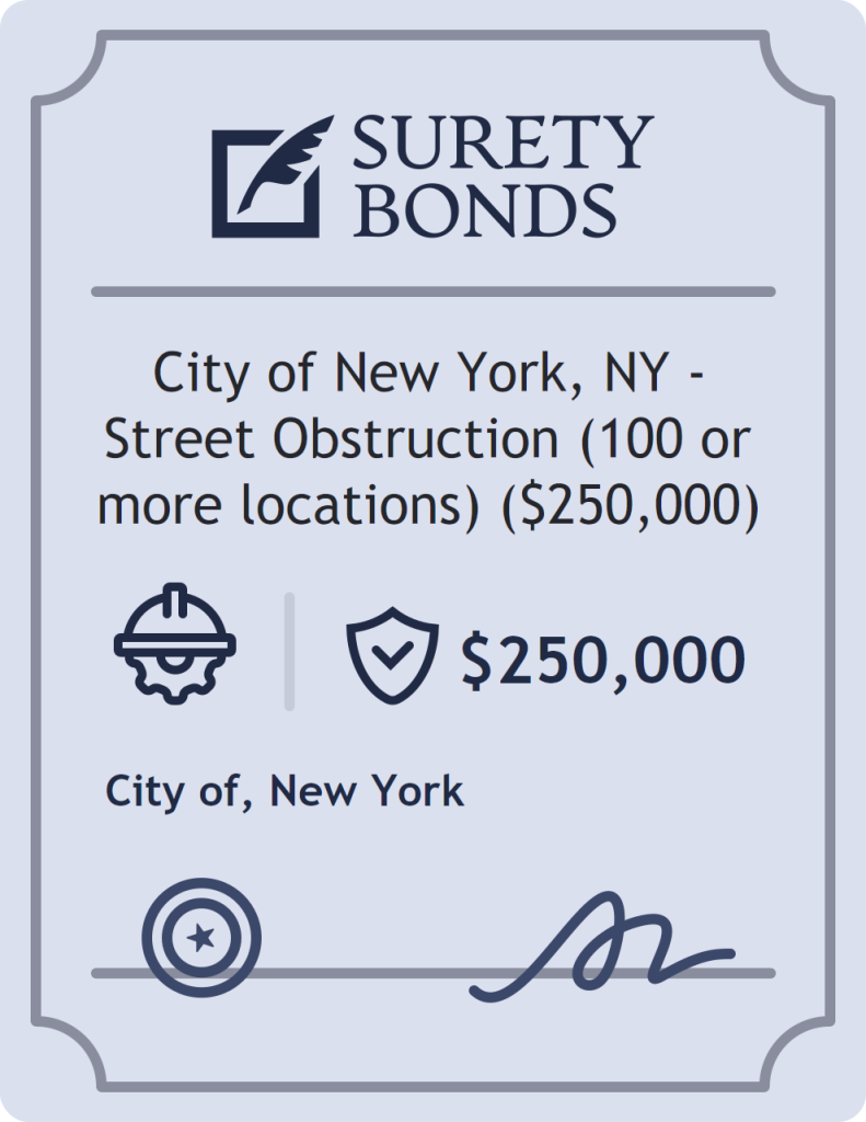 Surety bond badge for City of New York, NY - Street Obstruction (100 or more locations) ($250,000)