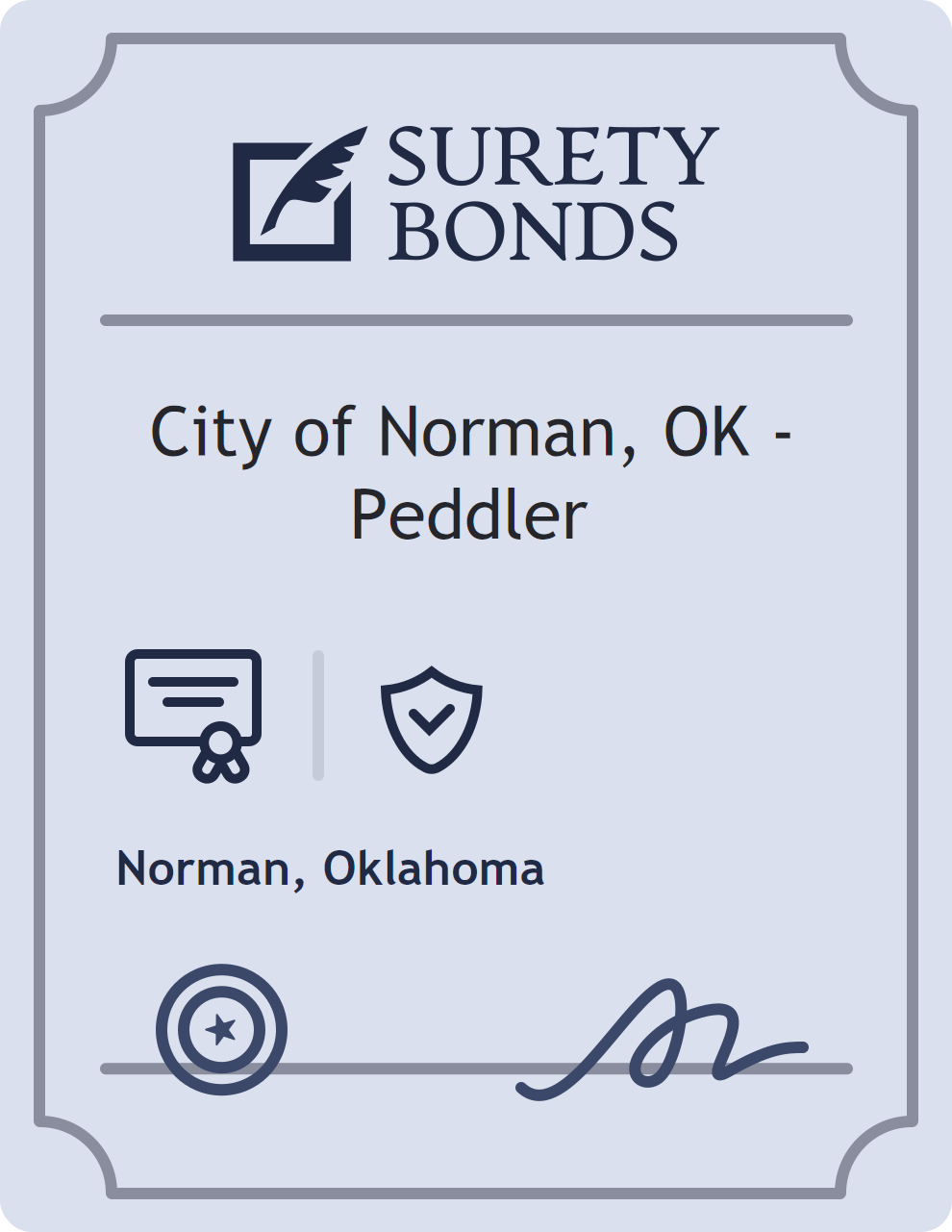 Surety bond badge for City of Norman, OK - Peddler