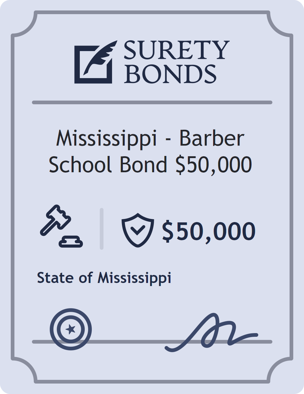 Surety bond badge for Mississippi - Barber School Bond $50,000