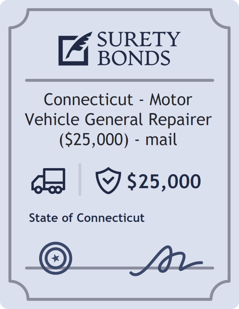 Surety bond badge for Connecticut - Motor Vehicle General Repairer ($25,000) - mail