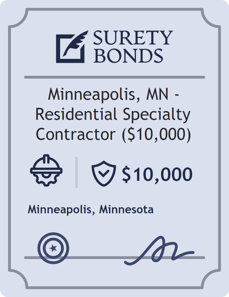 Surety bond badge for Minneapolis, MN - Residential Specialty Contractor ($10,000)