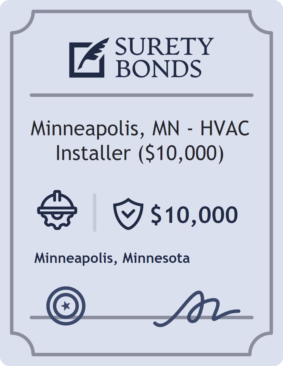 Surety bond badge for Minneapolis, MN - HVAC Installer ($10,000)