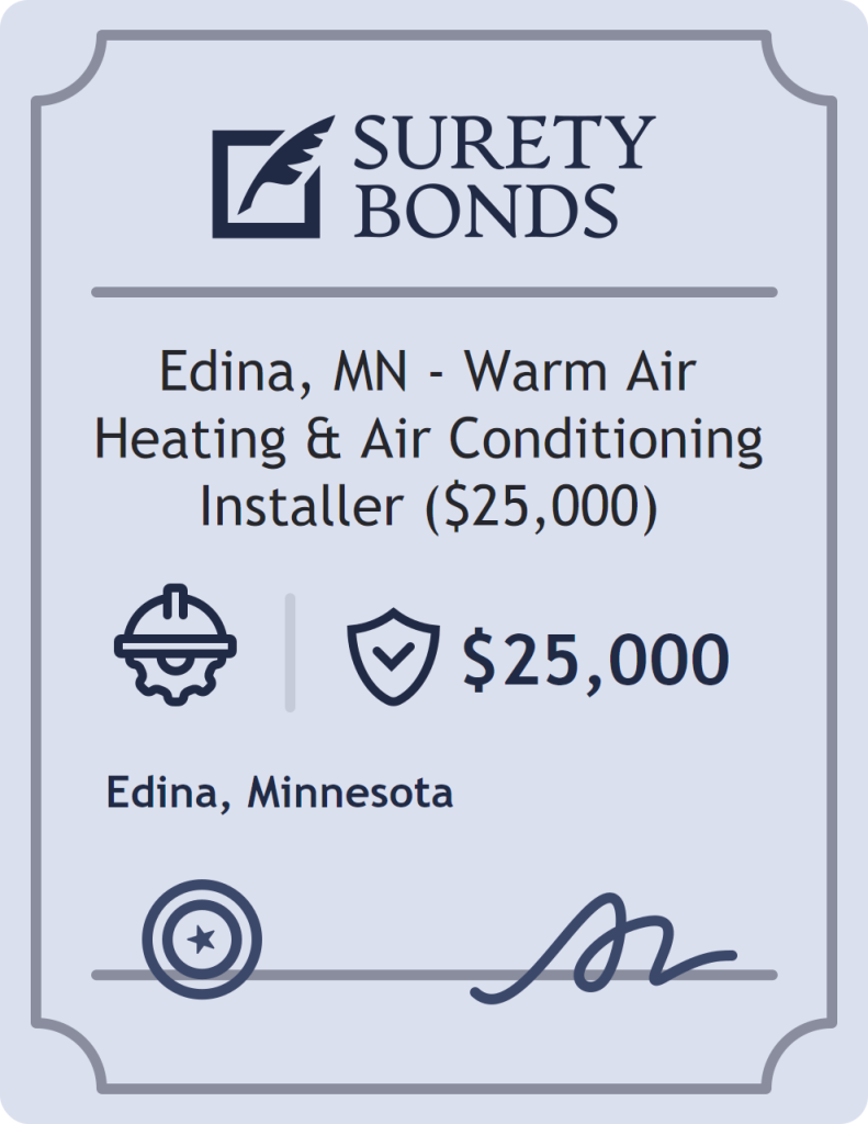 Surety bond badge for Edina, MN - Warm Air Heating & Air Conditioning Installer ($25,000)