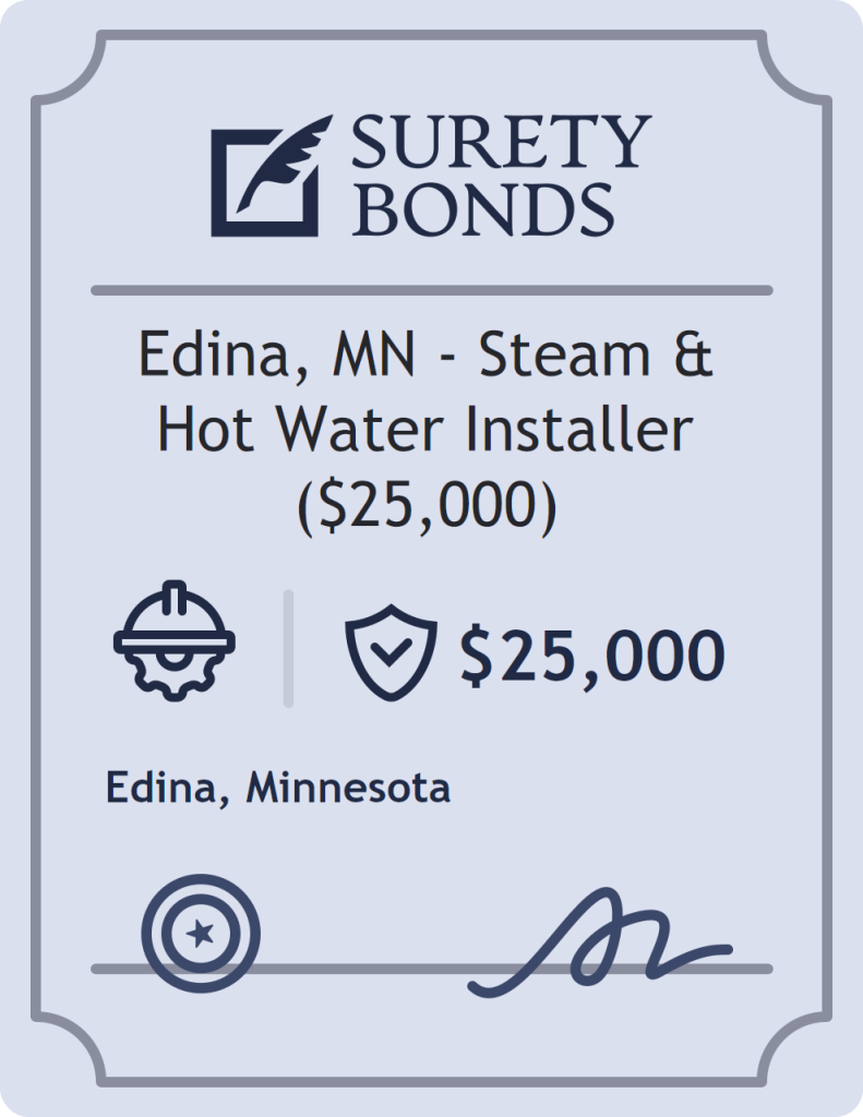 Surety bond badge for Edina, MN - Steam & Hot Water Installer ($25,000)