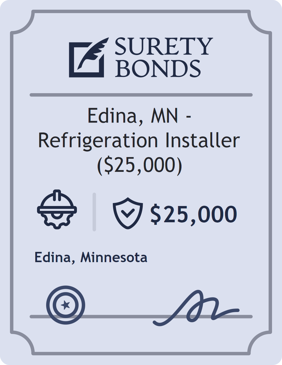 Surety bond badge for Edina, MN - Refrigeration Installer ($25,000)