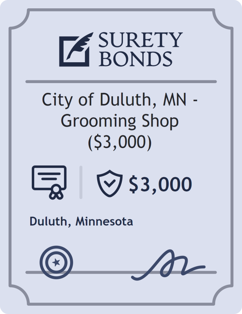 Surety bond badge for City of Duluth, MN - Grooming Shop ($3,000)