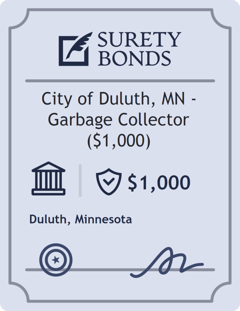 Surety bond badge for City of Duluth, MN - Garbage Collector ($1,000)