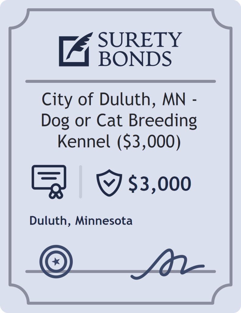 Surety bond badge for City of Duluth, MN - Dog or Cat Breeding Kennel ($3,000)