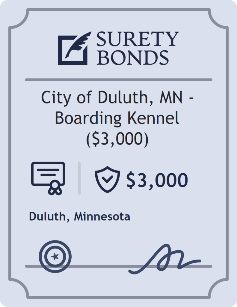 Surety bond badge for City of Duluth, MN - Boarding Kennel ($3,000)