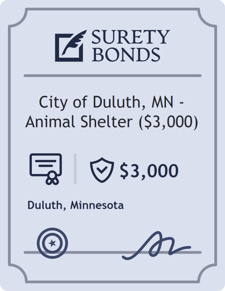 Surety bond badge for City of Duluth, MN - Animal Shelter ($3,000)