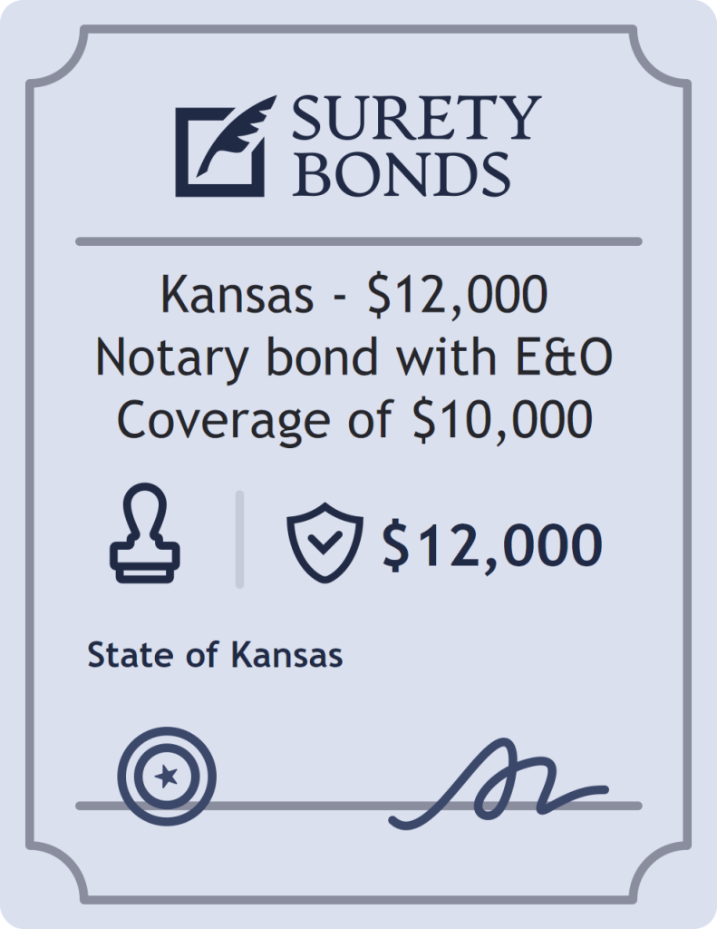 Surety bond badge for Kansas - $12,000 Notary bond with E&O Coverage of $10,000