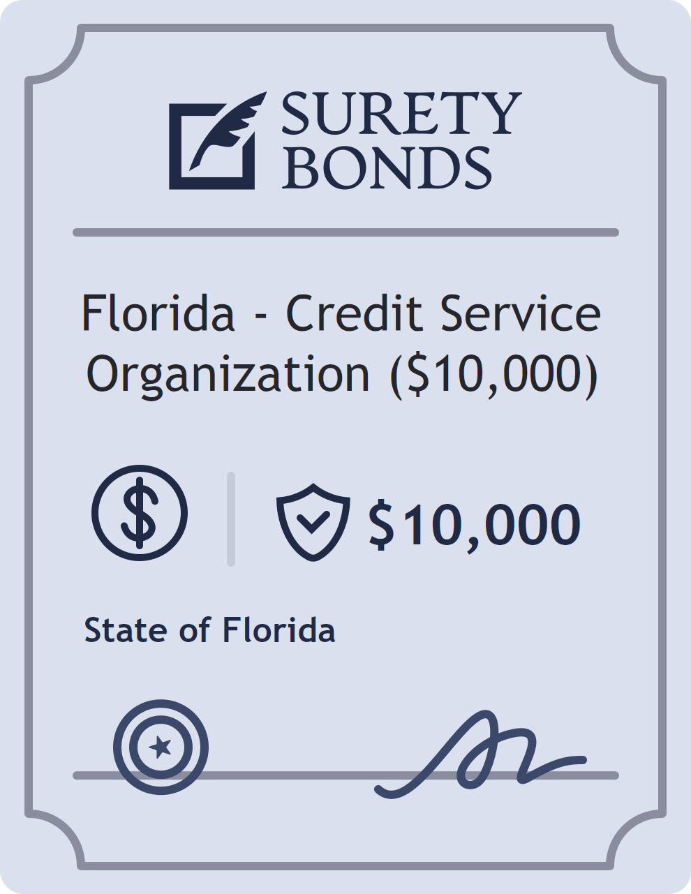 Surety bond badge for Florida - Credit Service Organization ($10,000)
