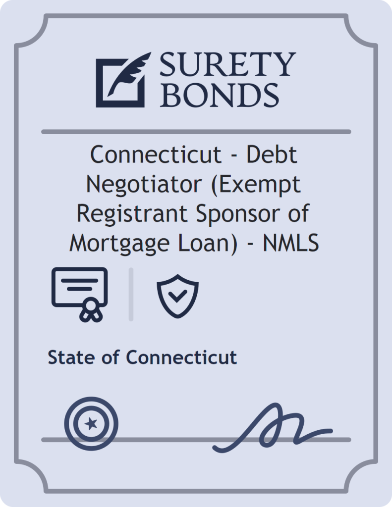 Surety bond badge for Connecticut - Debt Negotiator (Exempt Registrant Sponsor of Mortgage Loan) - NMLS