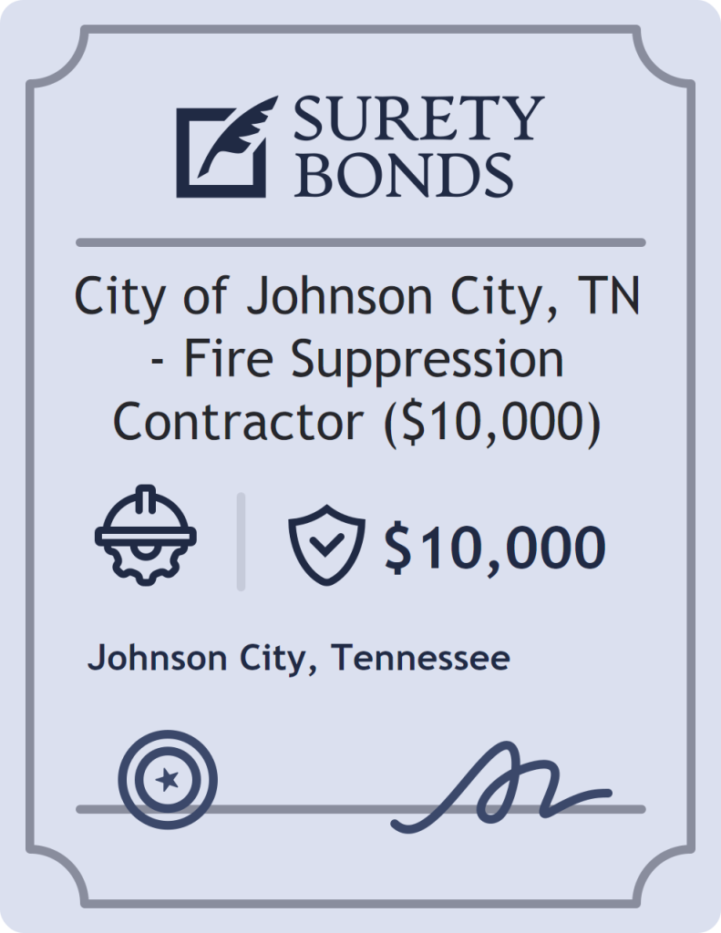 Surety bond badge for City of Johnson City, TN - Fire Suppression Contractor ($10,000)