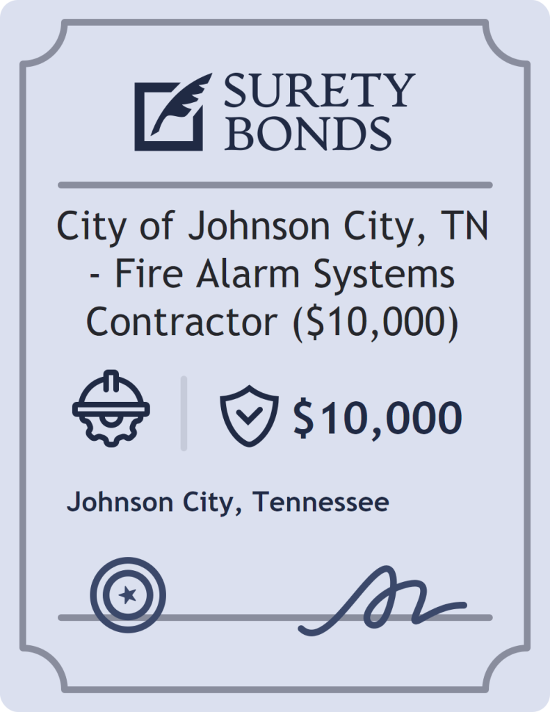 Surety bond badge for City of Johnson City, TN - Fire Alarm Systems Contractor ($10,000)