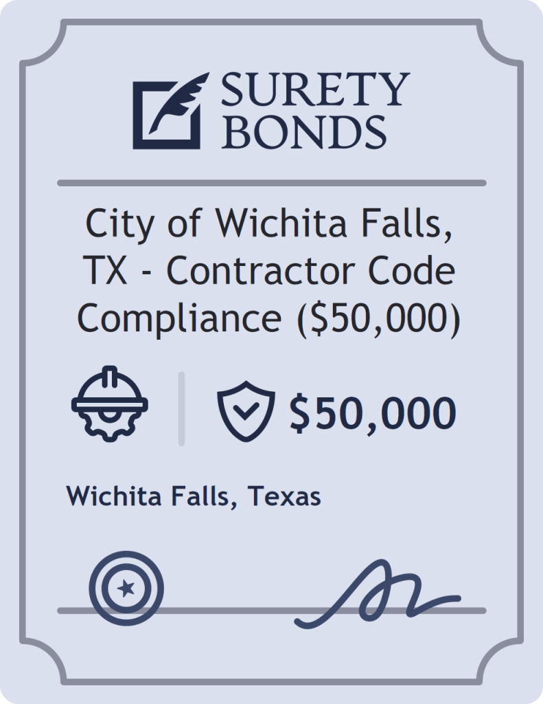 Surety bond badge for City of Wichita Falls, TX - Contractor Code Compliance ($50,000)