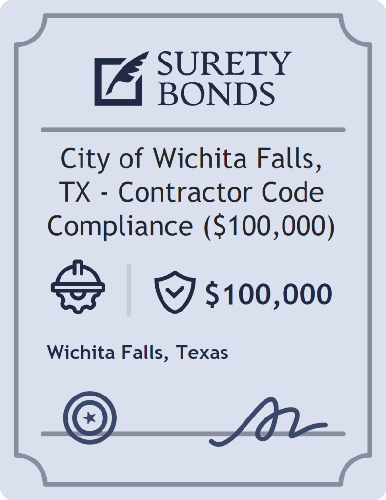 Surety bond badge for City of Wichita Falls, TX - Contractor Code Compliance ($100,000)