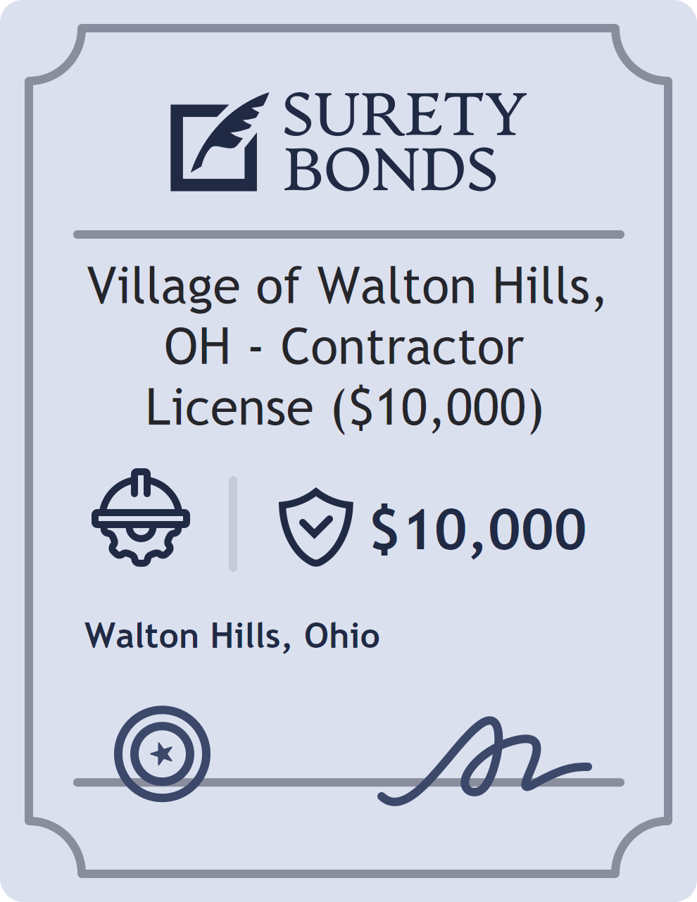 Surety bond badge for Village of Walton Hills, OH - Contractor License ($10,000)