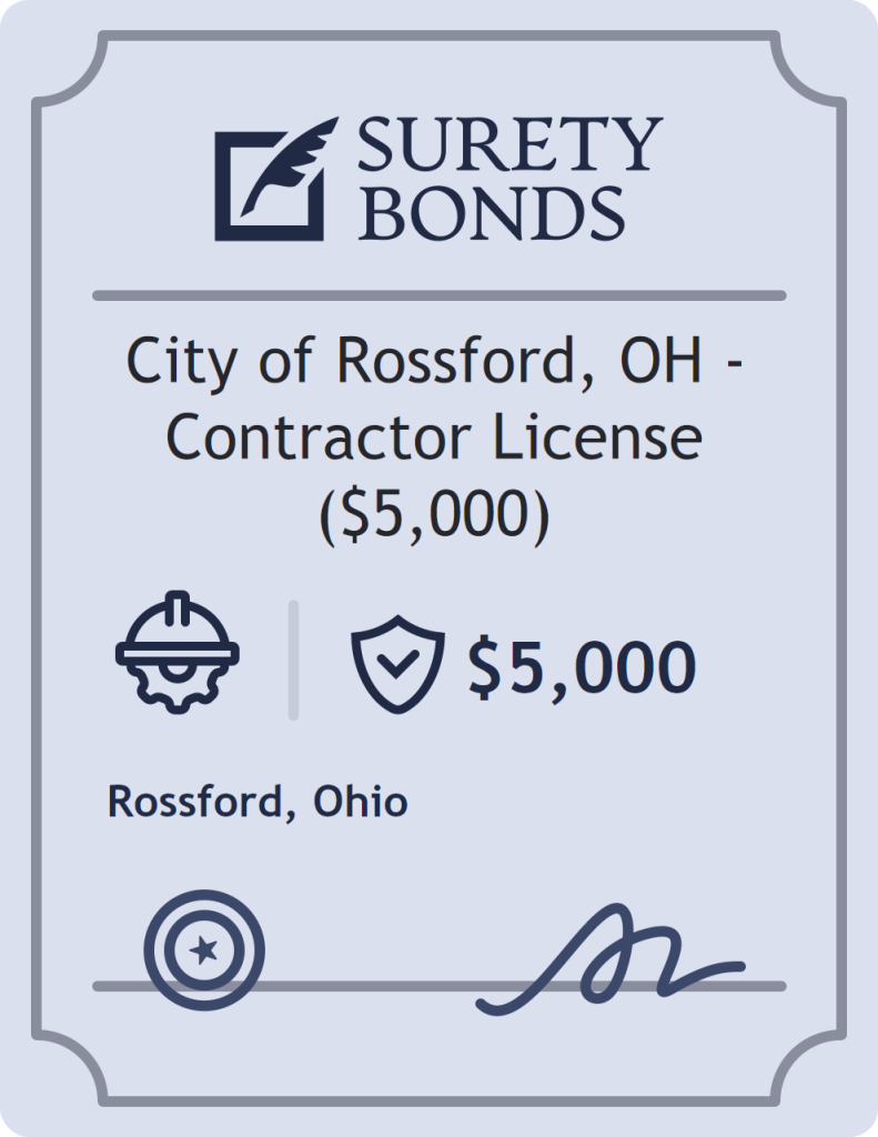 Surety bond badge for City of Rossford, OH - Contractor License ($5,000)