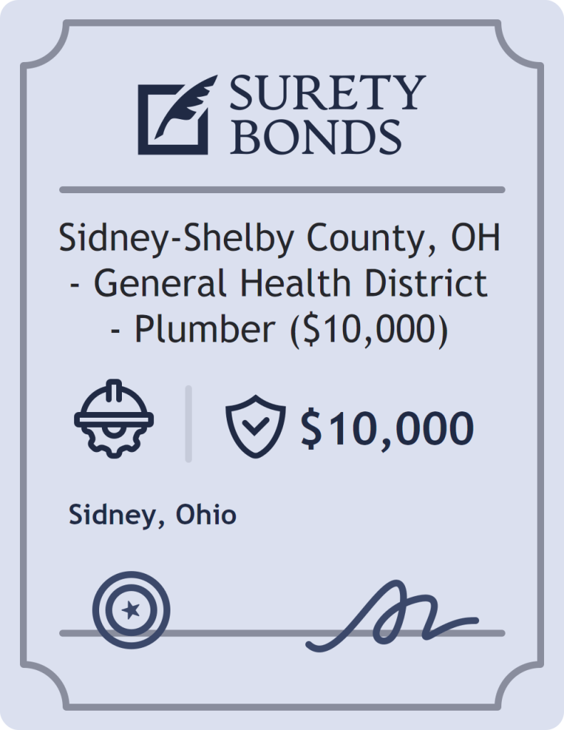 Surety bond badge for Sidney-Shelby County, OH - General Health District - Plumber ($10,000)