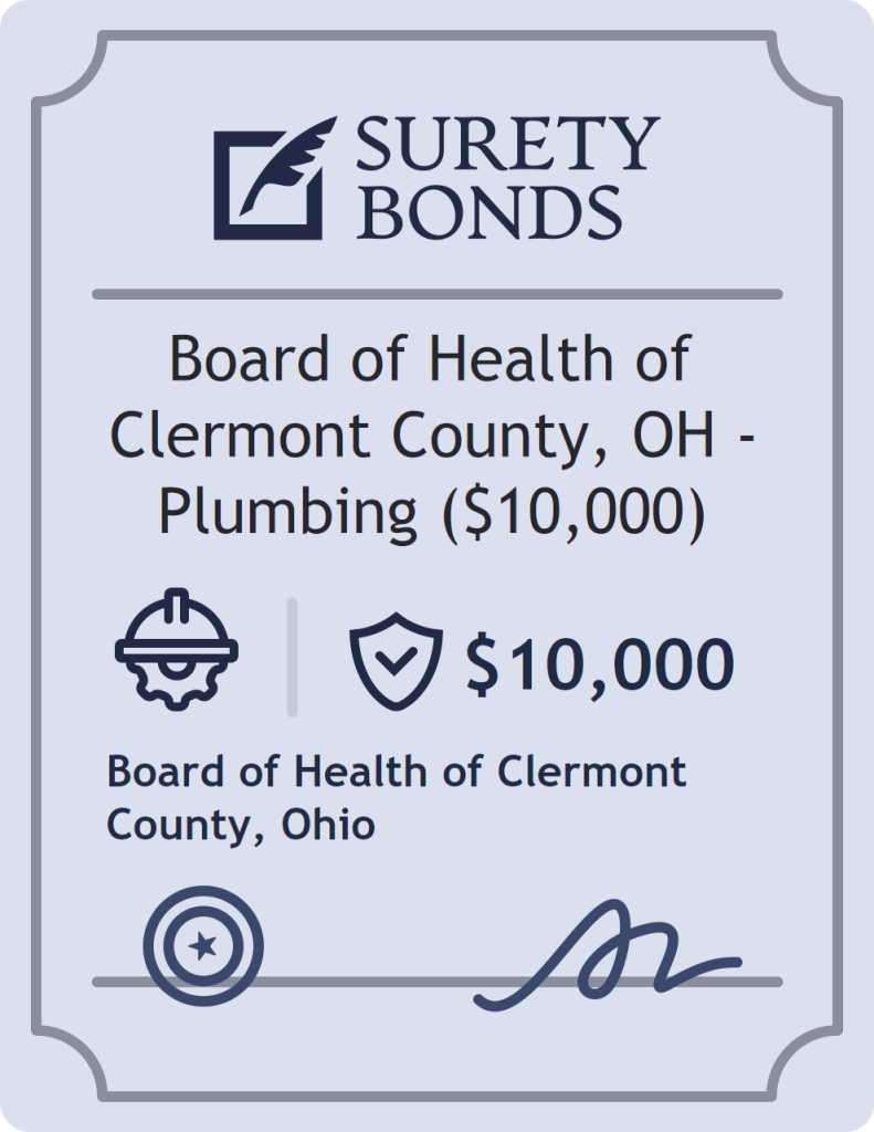Surety bond badge for Board of Health of Clermont County, OH - Plumbing ($10,000)