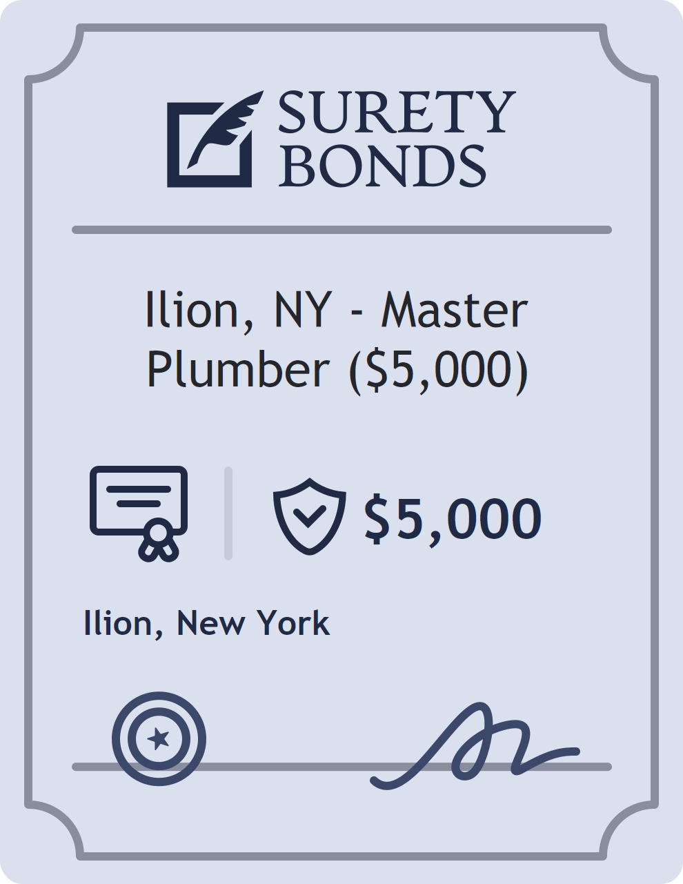Surety bond badge for Ilion, NY - Master Plumber ($5,000)