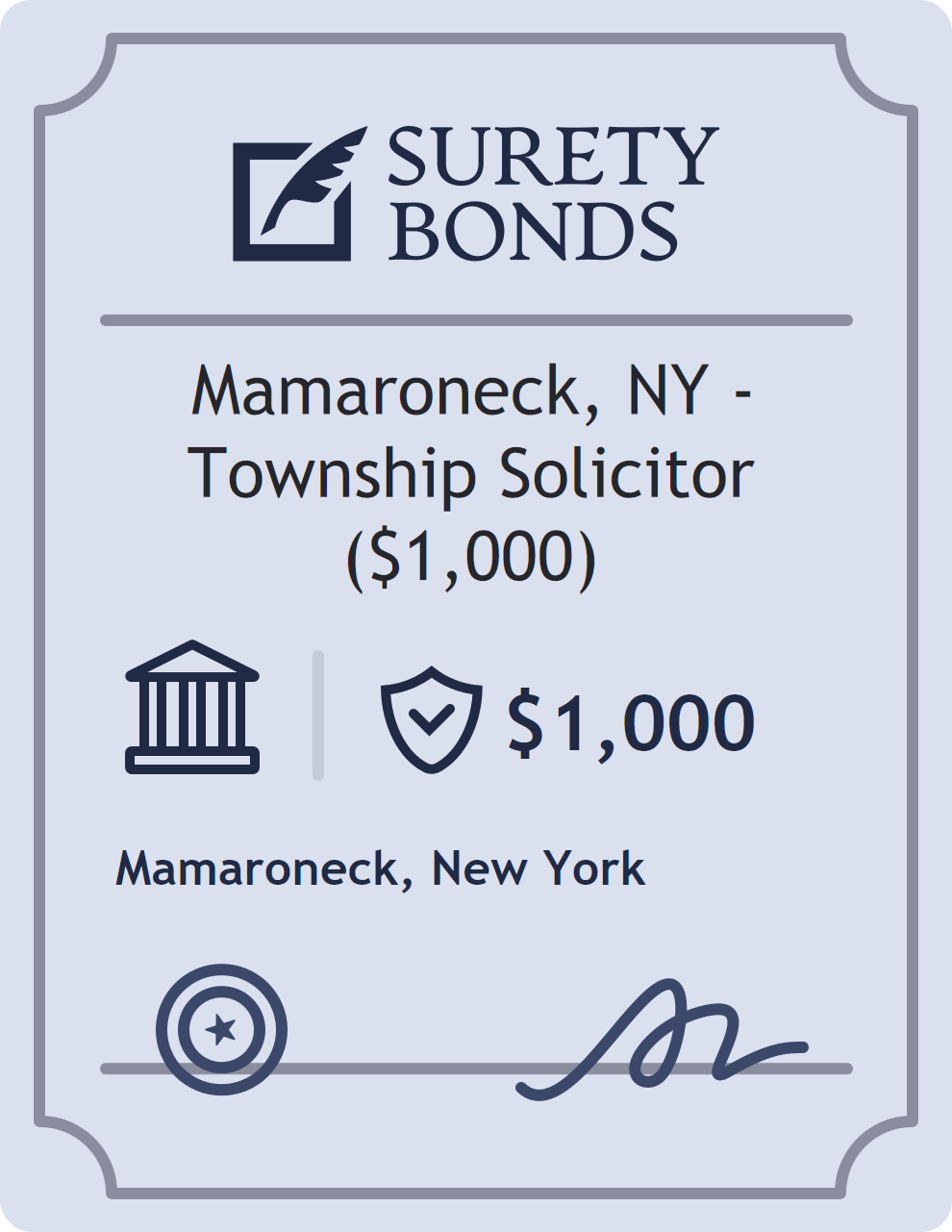 Surety bond badge for Mamaroneck, NY - Township Solicitor ($1,000)