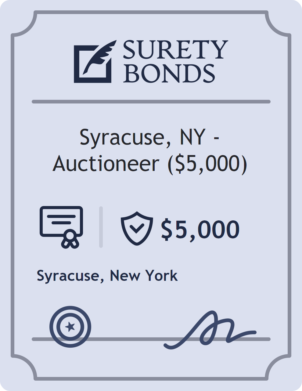 Surety bond badge for Syracuse, NY - Auctioneer ($5,000)