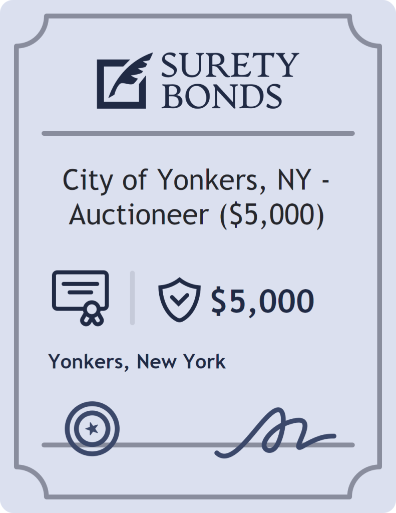 Surety bond badge for City of Yonkers, NY - Auctioneer ($5,000)