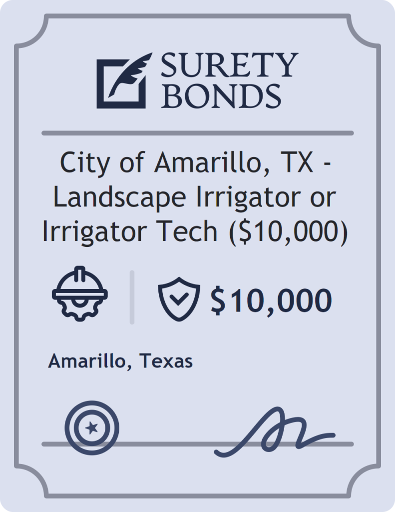 Surety bond badge for City of Amarillo, TX - Landscape Irrigator or Irrigator Tech ($10,000)