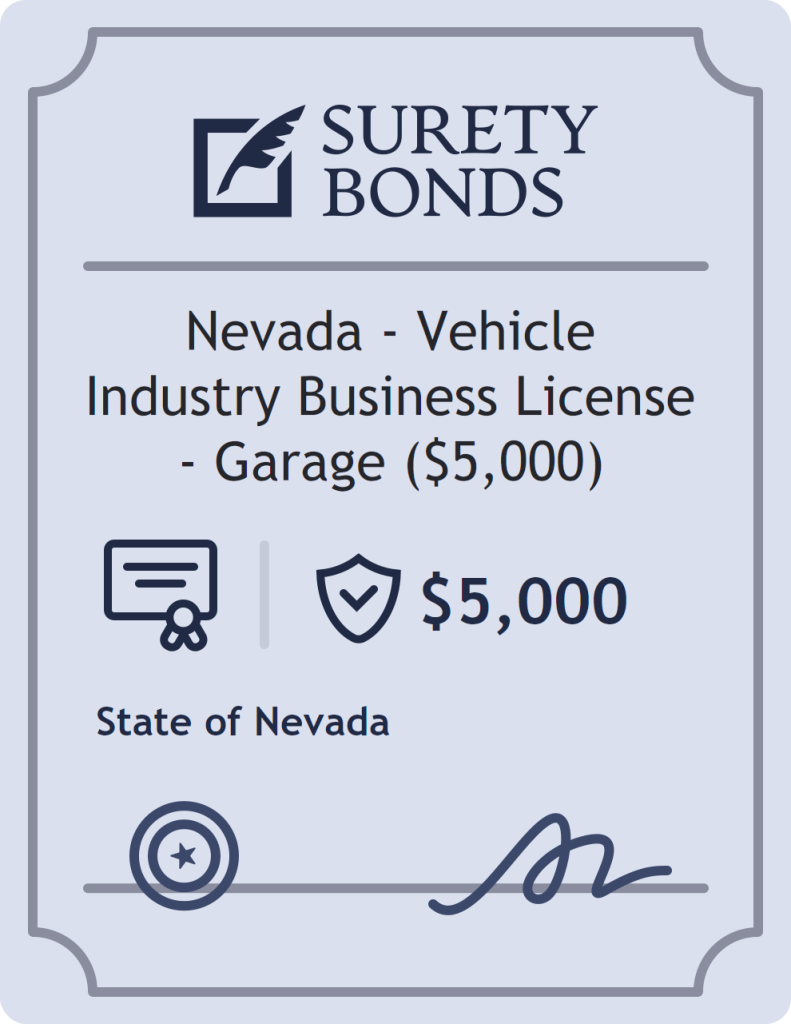Surety bond badge for Nevada - Vehicle Industry Business License - Garage ($5,000)