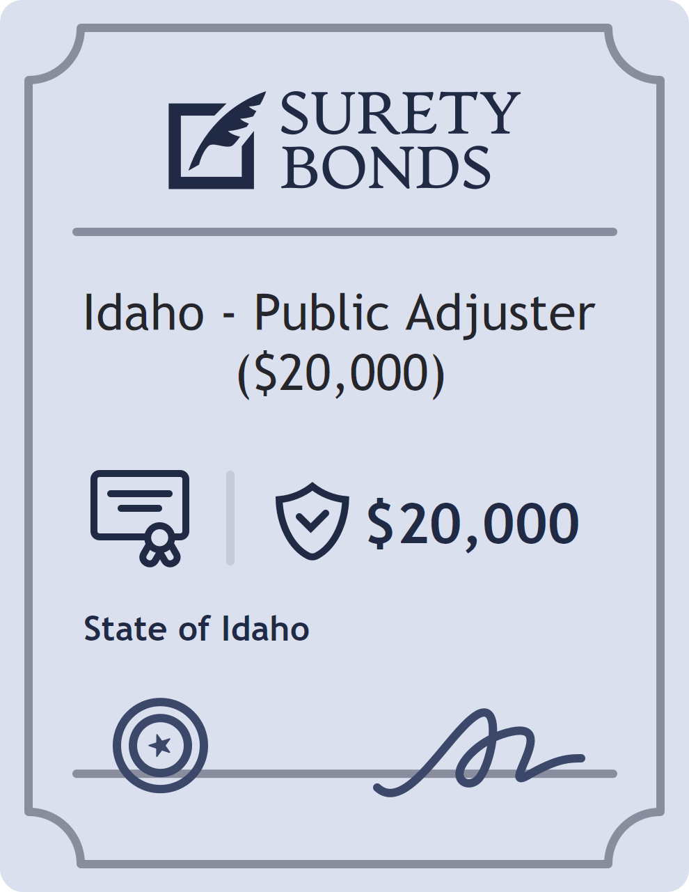 Surety bond badge for Idaho - Public Adjuster ($20,000)