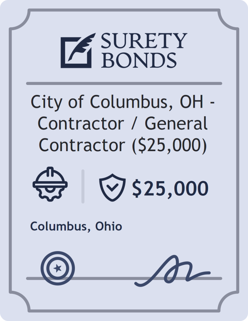 Surety bond badge for City of Columbus, OH - Contractor / General Contractor ($25,000)