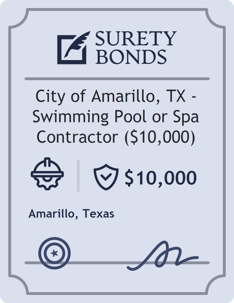 Surety bond badge for City of Amarillo, TX - Swimming Pool or Spa Contractor ($10,000)
