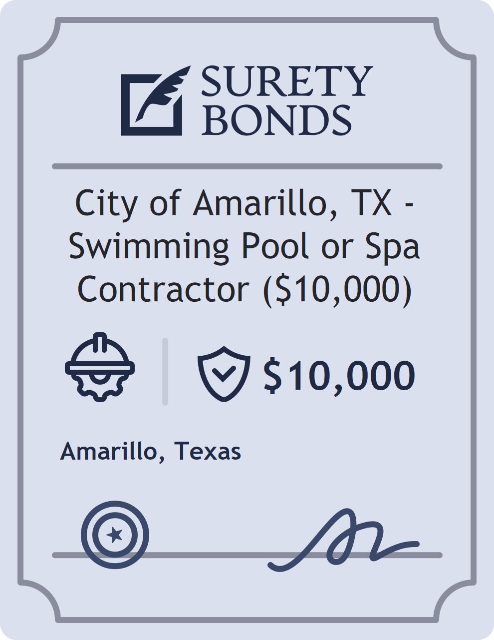 Surety bond badge for City of Amarillo, TX - Swimming Pool or Spa Contractor ($10,000)