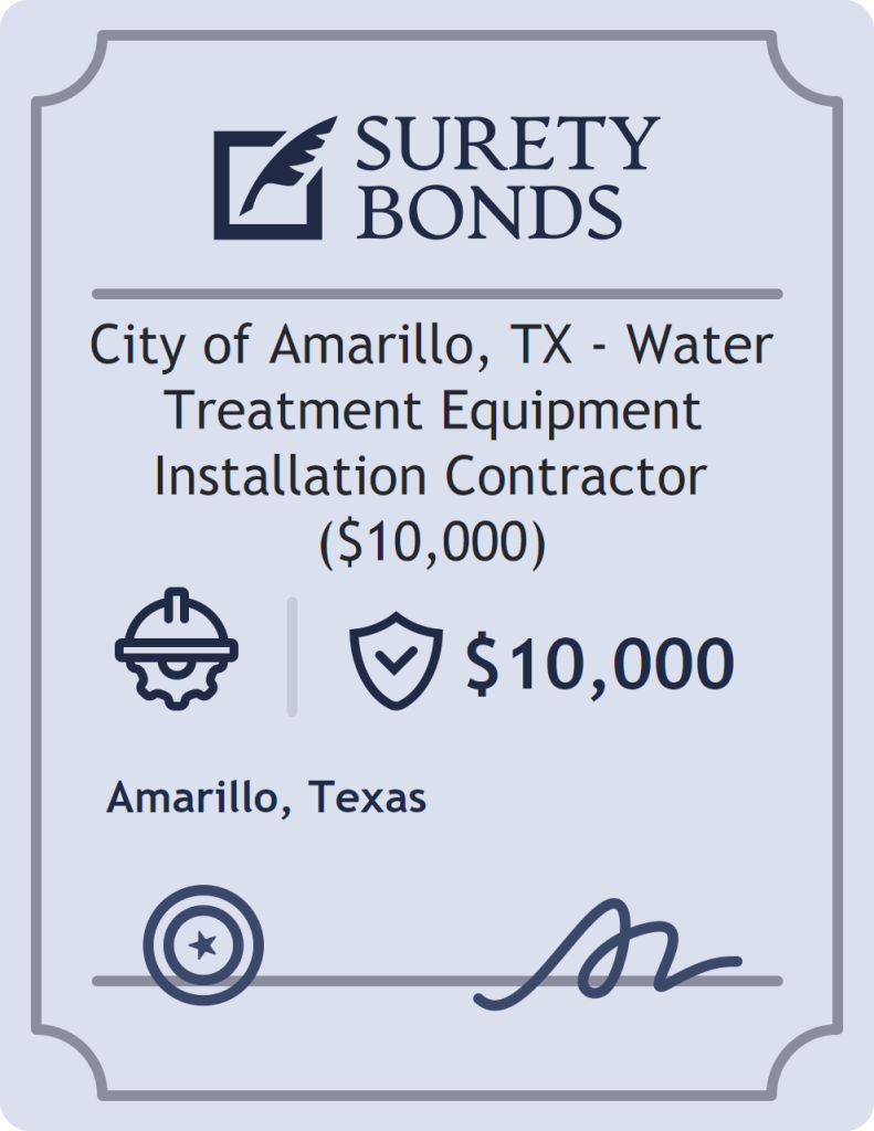 Surety bond badge for City of Amarillo, TX - Water Treatment Equipment Installation Contractor ($10,000)