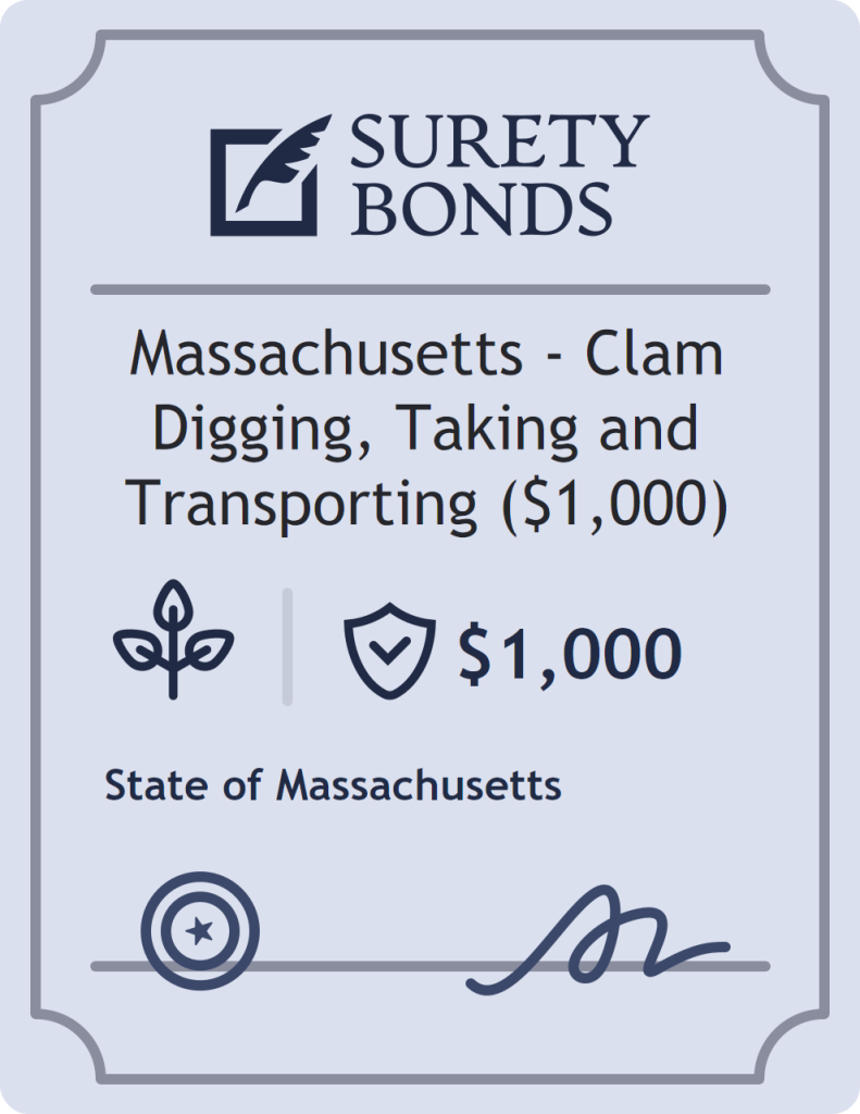 Surety bond badge for Massachusetts - Clam Digging, Taking and Transporting ($1,000)