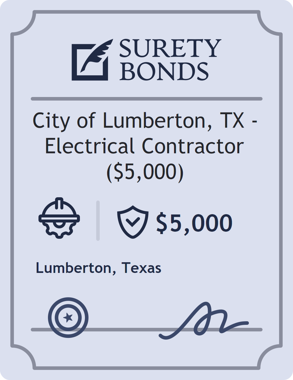 Surety bond badge for City of Lumberton, TX - Electrical Contractor ($5,000)